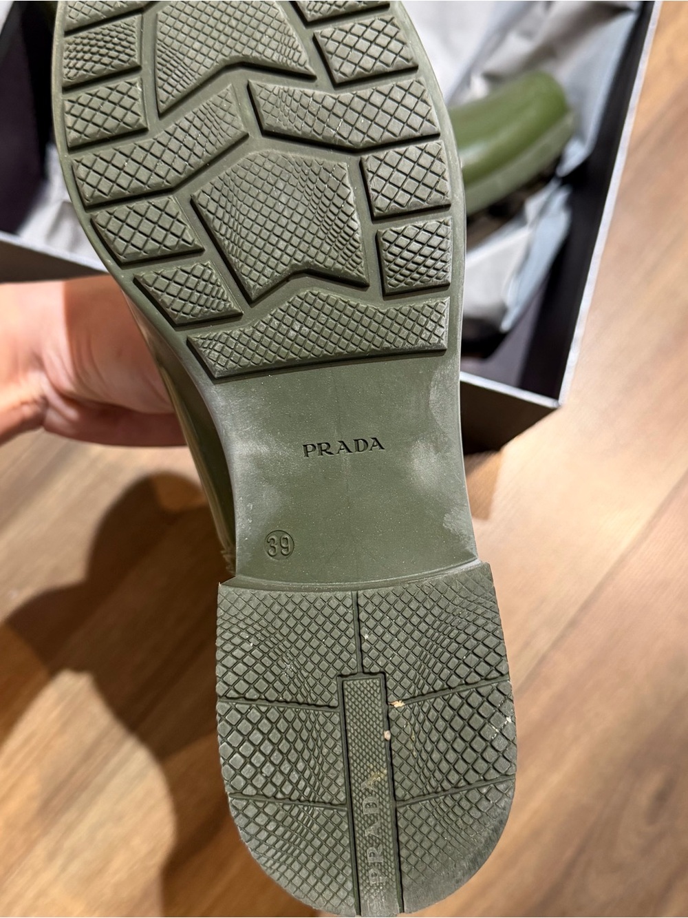 Vintage Prada Olive Green Glossy Rubber Mid-Calf Rain Boots - Picture 4 of 5